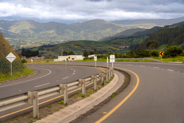 Curve on a road with mountain landscape in Colombia.