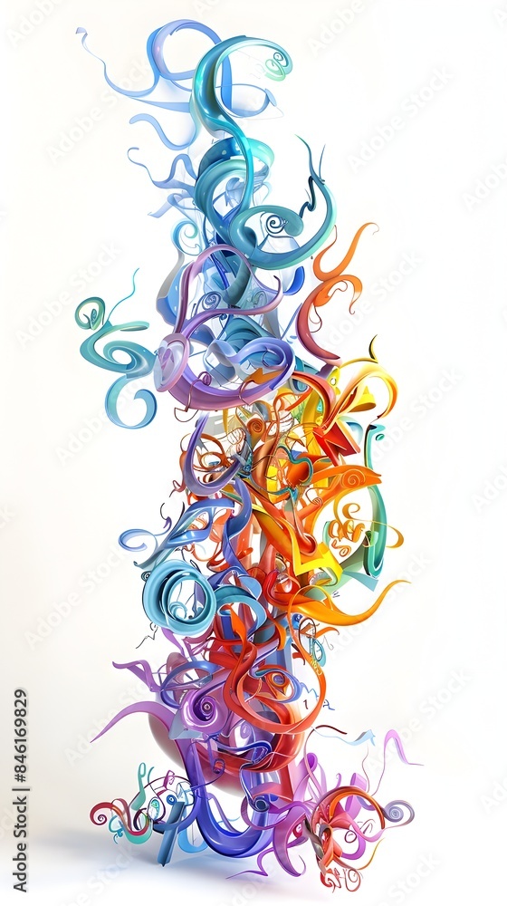 Poster captivating smoke calligraphy: a vibrant 3d display of dynamic fluid shapes and colorful patterns