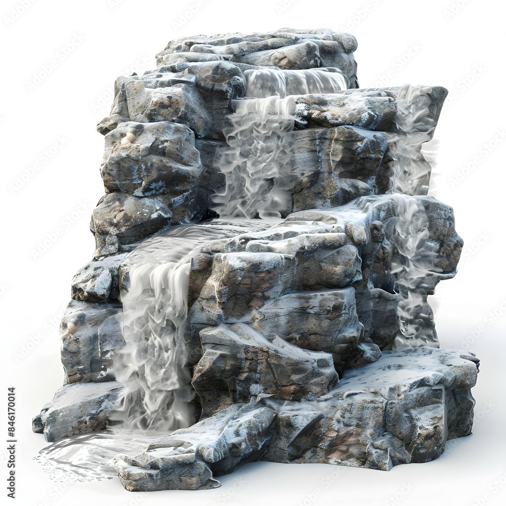 Poster cascading foam down rugged cliffside on pristine background