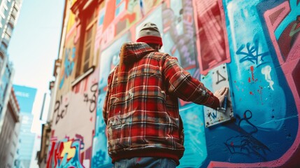 Back View of a Graffiti Artist at Work
