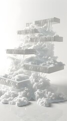 Obraz premium Cascading Foamy Waterfall Flowing Through Terraced Pools on Clean White Background