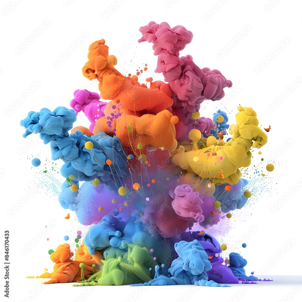 Poster colored smoke morphing into captivating graffiti-style visuals in mesmerizing 3d render