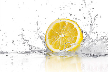 lemon water splash on white background