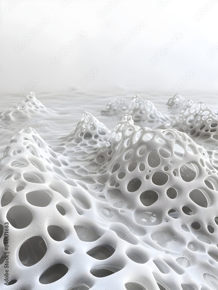 Poster delicate lace-like foam patterns floating on tranquil water surface