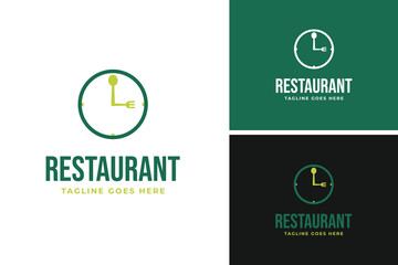 Food time with fork spoon combination logo design template vector illustration idea
