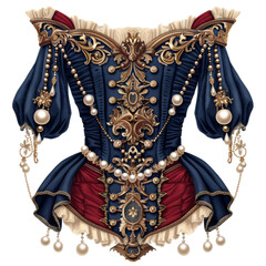 Decorative Blue and Gold Corset with Pearl Details