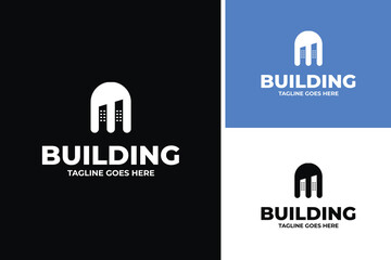 Forks and building logo design for restaurant template vector illustration idea