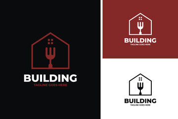 Forks and building logo design for restaurant template vector illustration idea