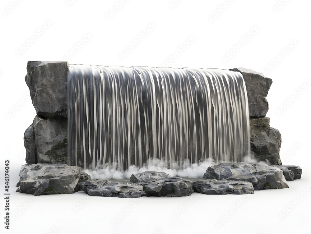 Poster graceful waterfall cascade in 3d rendering on isolated white background