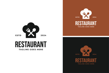 Hat chef restaurant with spoon fork logo design template vector illustration idea