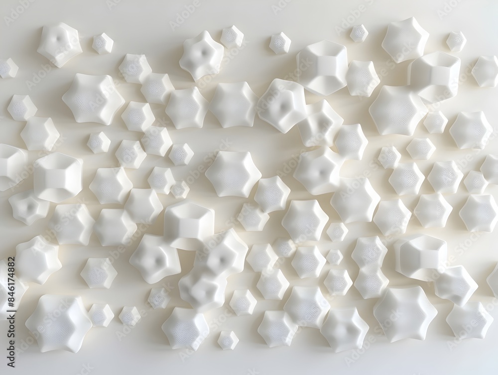 Poster ethereal 3d rendered geometric foam hexagons on pristine white background