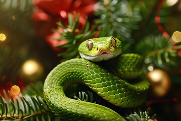 Fototapeta premium funny snake celebrating christmas holiday