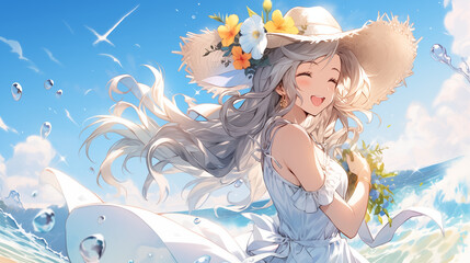 Beautiful woman enjoying the summer sea.