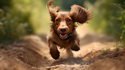 Obraz premium Dachshund in a joyous dash
