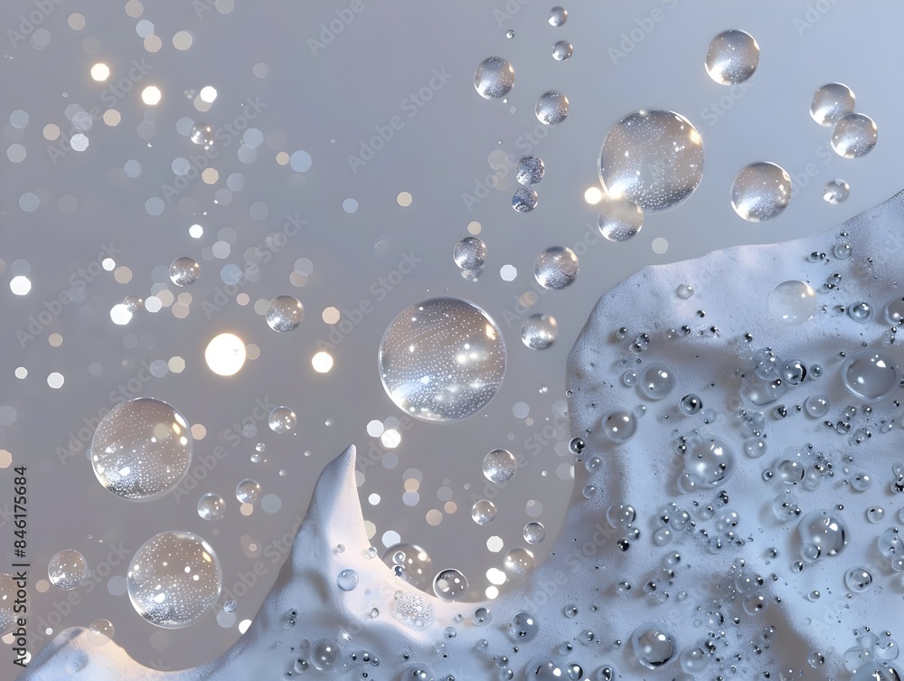 Poster ethereal foam bubbles sparkling under moonlight in 3d rendering