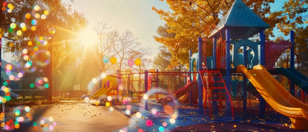 Aufkleber a colorful playground with a slide and other toys. generative ai.