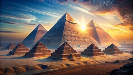 Double Exposure Contemporary Style Minimalist Artwork Collage Illustration Of Egyptian Pyramids