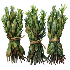 Obraz premium Assorted Fresh Herbs Hanging on Wooden Rod