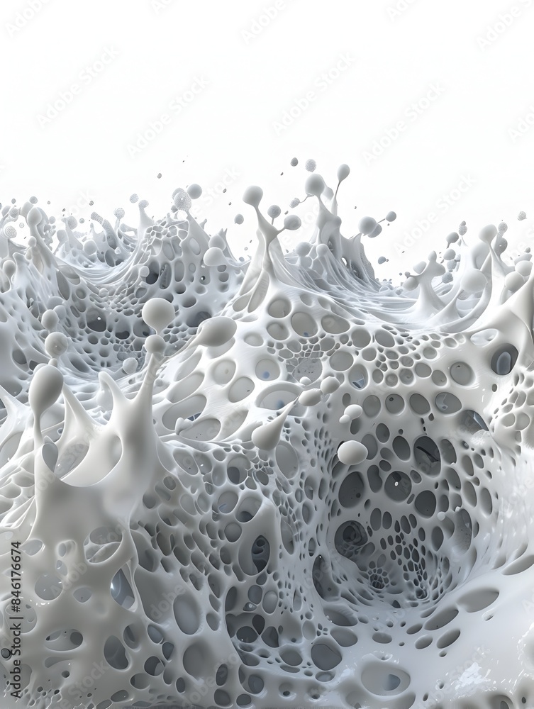 Poster flowing abstract foam patterns in rushing river on white background