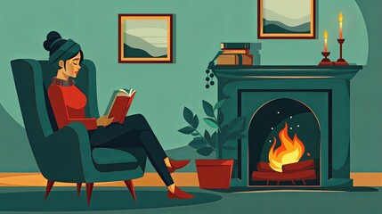 Cozy Reading by Fireplace