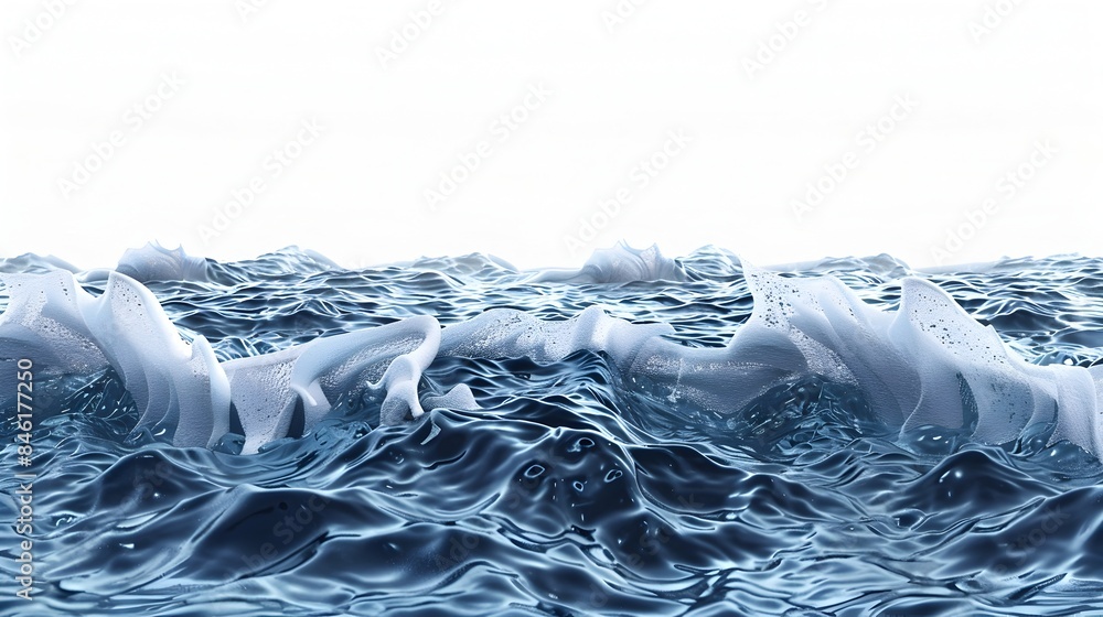 Poster foaming ocean waves rhythmically dancing in dynamic motion on white background