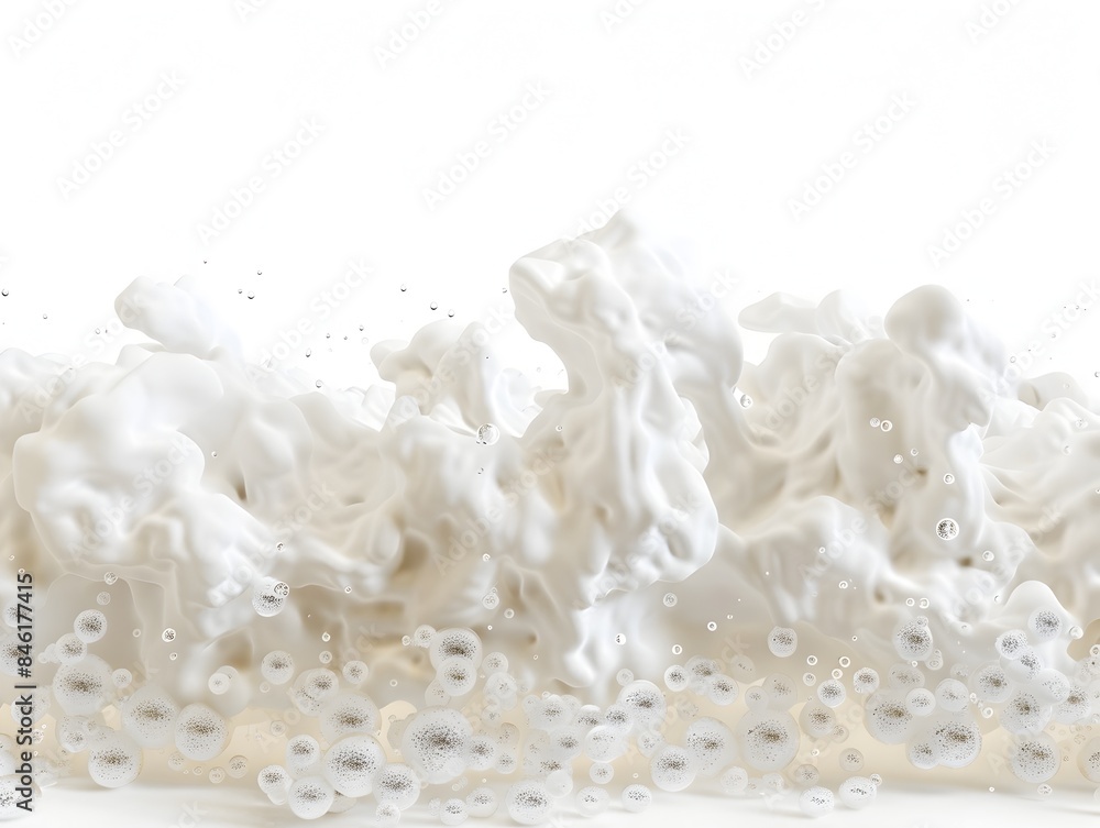 Poster frothy foam clings to the surface of a bubbling natural spring on a pristine white background
