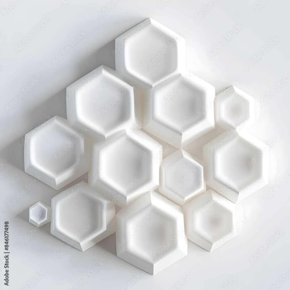 Poster geometric hexagonal foam shapes on isolated white background