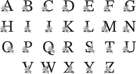 SVG Filled Floral Monogram, A-Z Alphabet 26 Letters