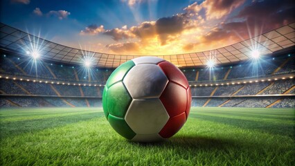 A Conceptual Football Poster Design Featuring An Italian Flag Soccer Ball On A Stadium Field, Signifying The Opening Of The Euro 2024 Championship With Copy Space For Text.