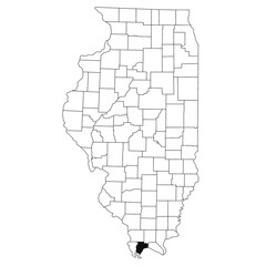 Map of Pulaski County in Illinois state on white background. single County map highlighted by black colour on Illinois map. UNITED STATES, US