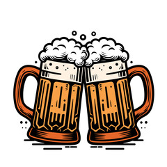 Two mugs of beer with foam. flat vector illustration on white background