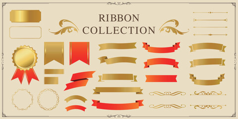 Ribbon decoration design set and antique borders and frames design