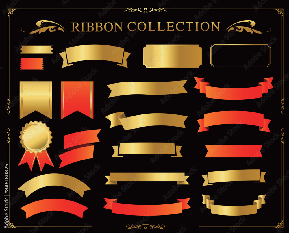 Wall mural Ribbon decoration design set and antique borders and frames design