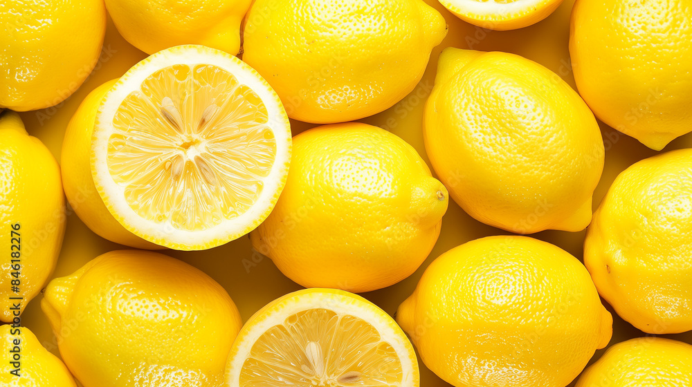 Poster Fresh picked lemons creating a textured background