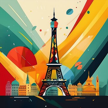 Eiffel tower in Paris city.2024 Paris olympic VECTOR illustration 
