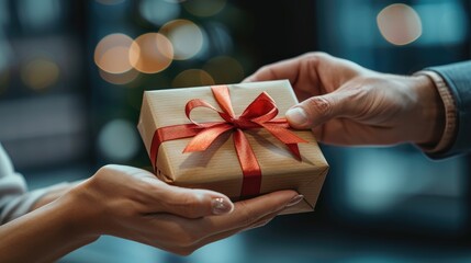 Corporate gift delivery, Professional handover of business present in office setting