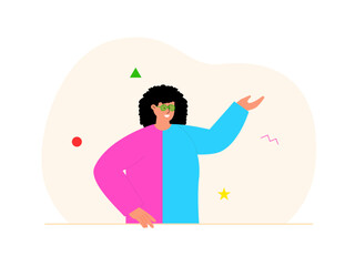 Woman wearing 80's costume. 80's vector illustration