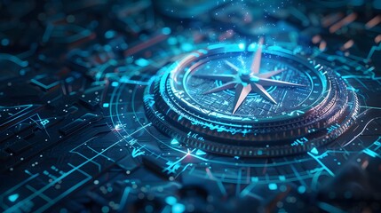 digital compass symbolizing navigation and direction a strategic explorer for companies, focusing on agency creativity, market decisions, and financial strategies