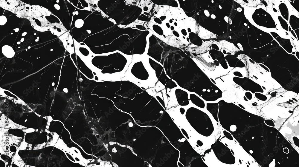 Poster abstract monochrome pattern with spots cracks dots chips shapes and lines on a black and white textu