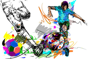 sketch legs shoot football sport art and brush strokes style