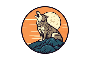Obraz premium howling wolf and moon cartoon vector sublimation mascot logo design