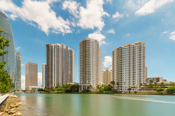 Fototapeta premium Scenic view of Brickell Miami river scene. Florida, USA. Circa 2024