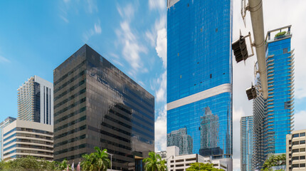 Miami Florida USA. View of Brickell Avenue intersection. Long exposure with motion blur. Time passing