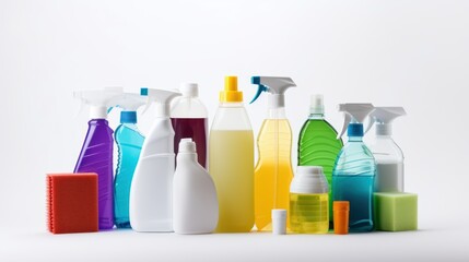 Eco cleaning products on white background 