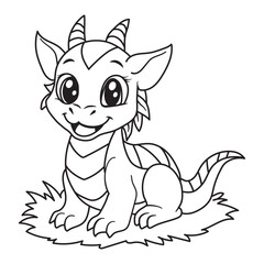 Cute Dragon coloring page for kids. Vector illustration hand drawn isolated on white background.