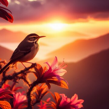 Bird in evining sunset background 