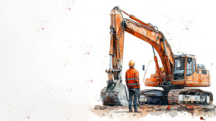 Orange Watercolor Painting Builder Engineer