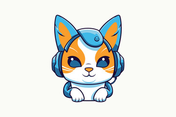 Fototapeta premium cute cat with headphones vector sublimation mascot logo design