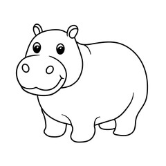 Coloring page for kids cute hippopotamus coloring page. Vector illustration hand drawn isolated on white background.