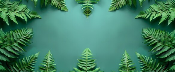 Symmetrical Fern Leaves on Green Background